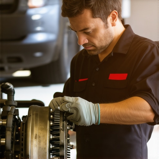 Mechanic inspecting car's brake system during maintenance