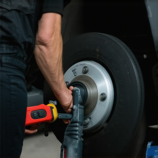 Expert Brake Inspection with Diagnostic Tools Technician using diagnostic equipment to inspect car brakes