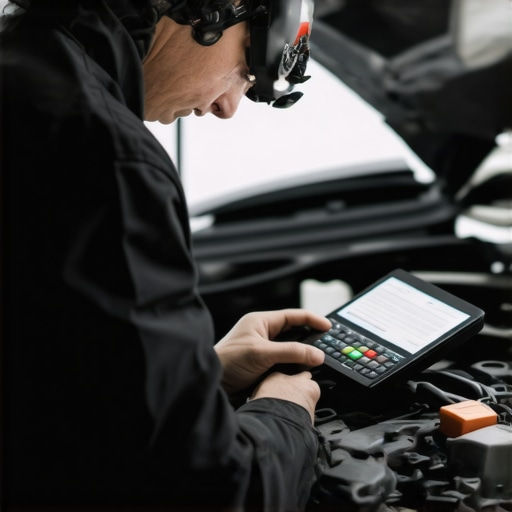 Expert Vehicle Diagnostics Mechanic using diagnostic tools on car engine