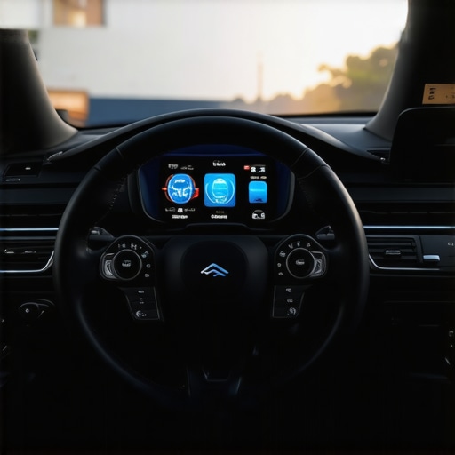 Advanced Vehicle Diagnostics Dashboard Modern car dashboard with diagnostic tools and sensors showing vehicle health data.