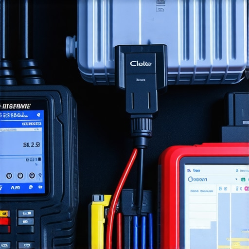 High-Tech Diagnostic Tools for Auto Maintenance Diagnostic scanner connected to vehicle's onboard computer for advanced auto diagnostics