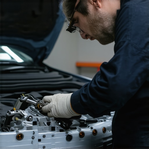 Auto mechanic inspecting car engine in a modern repair shop