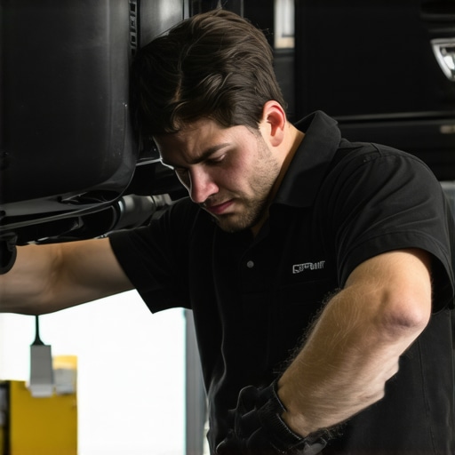 Auto technicians performing brake inspection with genuine parts