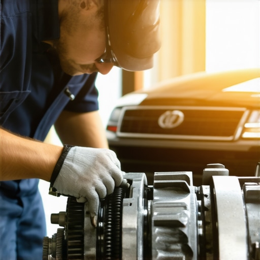 Mechanic inspecting car engine components during routine maintenance