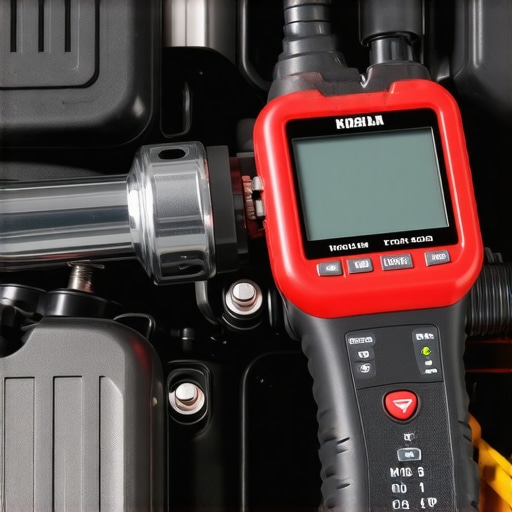 A digital torque wrench and an OBD-II scanner used for car diagnostics and maintenance.