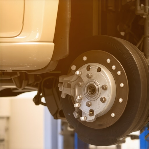 Mechanic inspecting brake pads and rotors in an auto repair shop