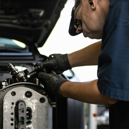 Mechanic performing detailed brake system inspection using diagnostic tools in a repair shop