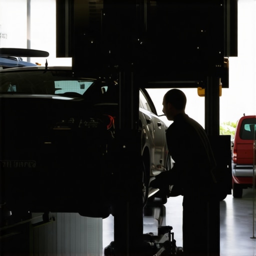 A mechanic inspecting a car's undercarriage during routine maintenance