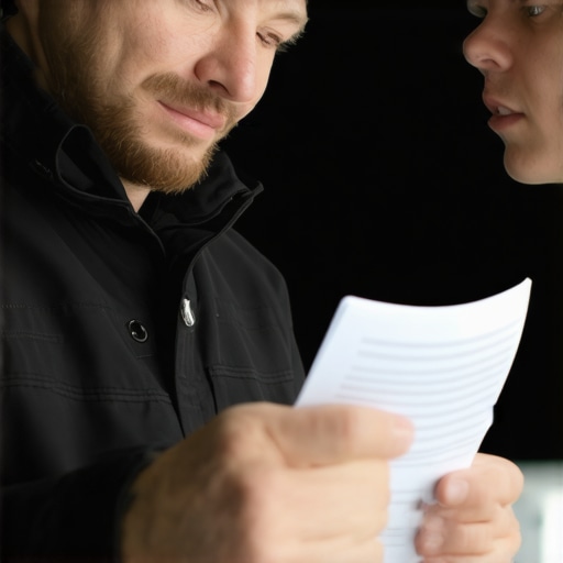 Mechanic showing repair parts and explaining issues to car owner.