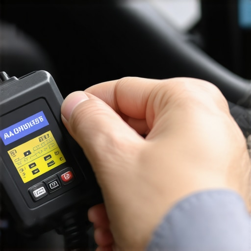 Mechanic using an OBD-II scanner connected to a vehicle's diagnostic port to identify issues