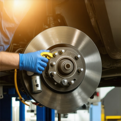 Mechanic cleaning car brake parts with spray and tools