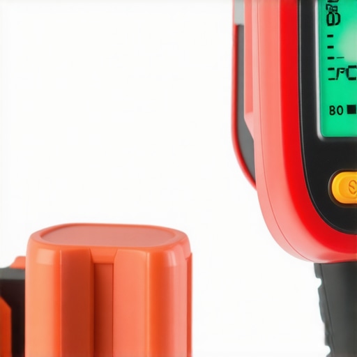 Person using infrared thermometer to check brake temperature during car maintenance