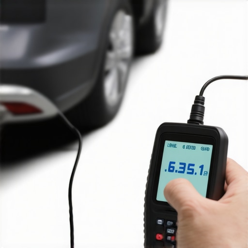 Person checking car engine diagnostics with an OBD-II scanner.