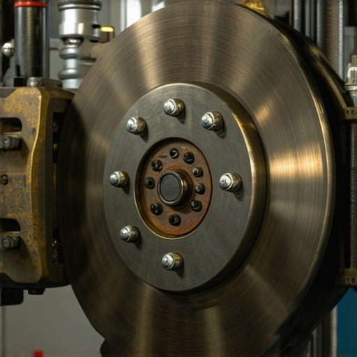 Detailed view of a car's brake components during repair or inspection