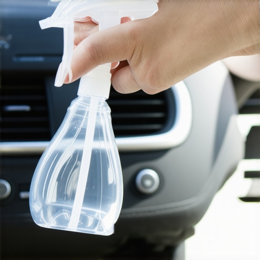 Hand spraying cleaning foam into a car's air vent to eliminate odors.