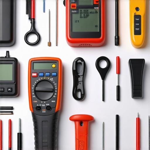 Essential Car Maintenance Tools A collection of diagnostic tools and equipment used for vehicle maintenance arranged on a workbench.