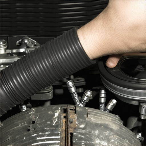 Mechanic replacing a rubber intake hose under the hood of a car.