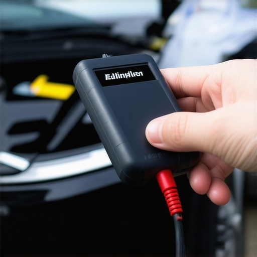 Person using a handheld car diagnostic scanner to check engine codes