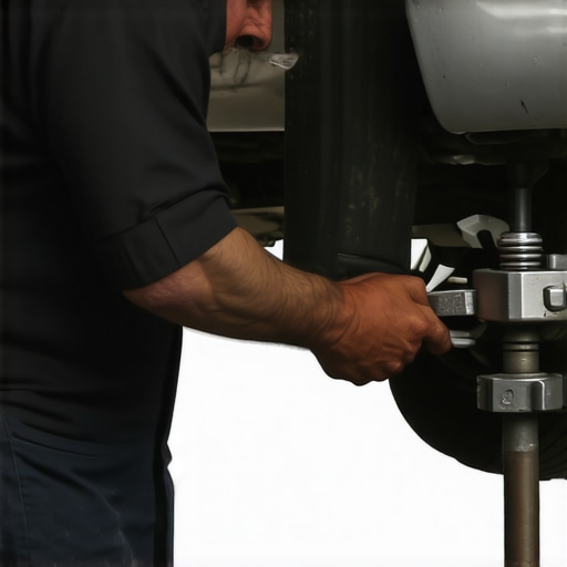 Mechanic replacing a worn-out ball joint with a new one in a car suspension system.