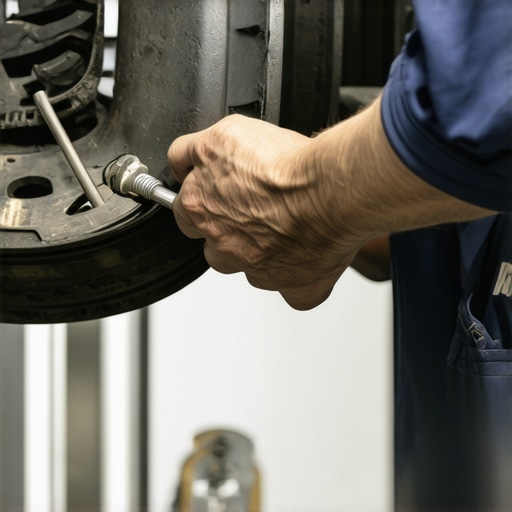 Automobile technician performing brake fluid flush at vehicle's wheel