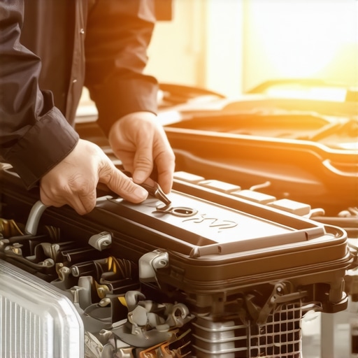 Car Engine Inspection Mechanic inspecting a car engine for coolant and belt condition