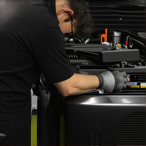 Person inspecting a car engine during maintenance