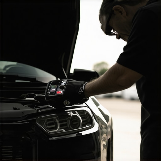 Mechanic using diagnostic tools to test a car's engine