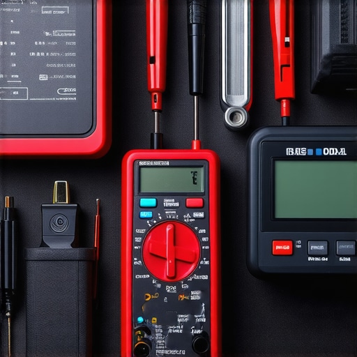 Essential Automotive Maintenance Tools Tools for car diagnostics and maintenance laid out on a workshop table.