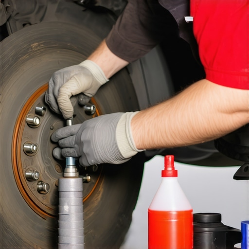 Mechanic examining brake system components during maintenance