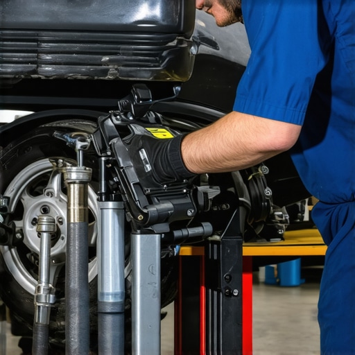 Inspecting Power Steering Components Mechanic examining a car's power steering reservoir and hoses under the hood.
