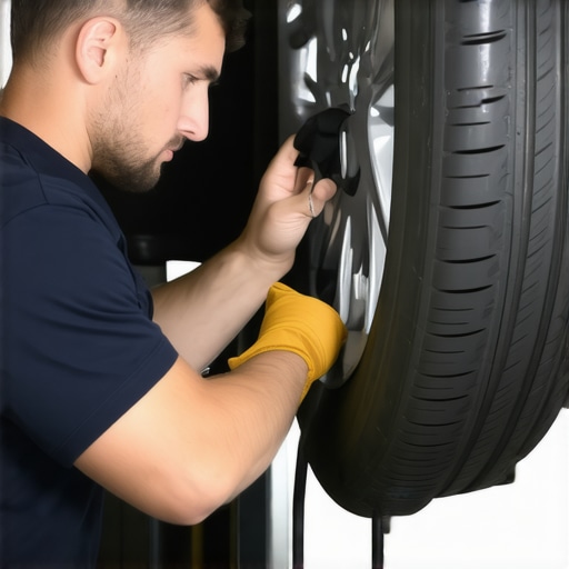 Mechanic checking the CV axle and rubber boot for tears or grease leaks.
