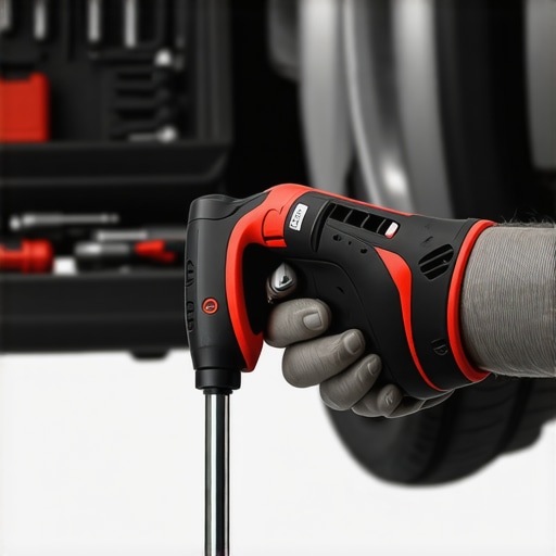 Mechanic adjusting torque wrench during car repair