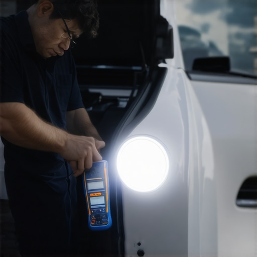 Mechanic using diagnostic tools to inspect a car for potential issues.