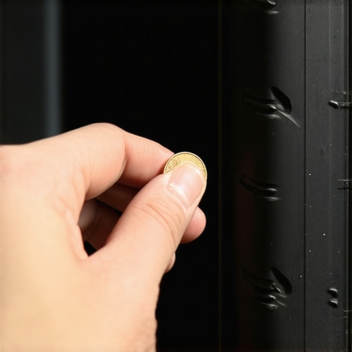 Person checking tire tread using a penny on a car's tire