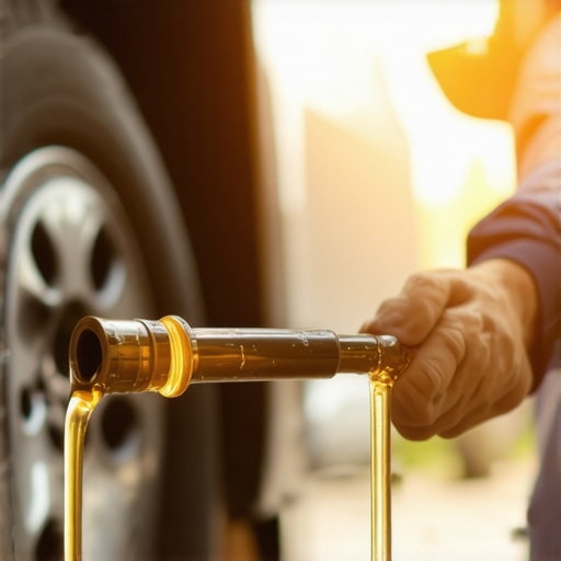 Mechanic inspecting transmission fluid dipstick in a car engine bay