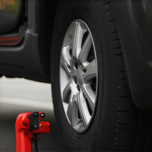 Wheel Alignment Inspection Mechanic checking wheel alignment using a specialized tool