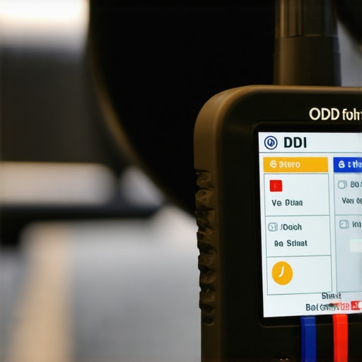 Close-up of a diagnostic scanner reading engine data from a car's OBD-II port