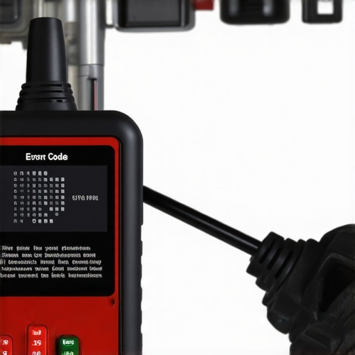 Car diagnostic scanner connected to vehicle's port displaying error codes.