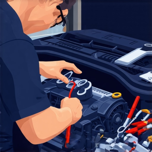 Mechanic inspecting a car engine with tools