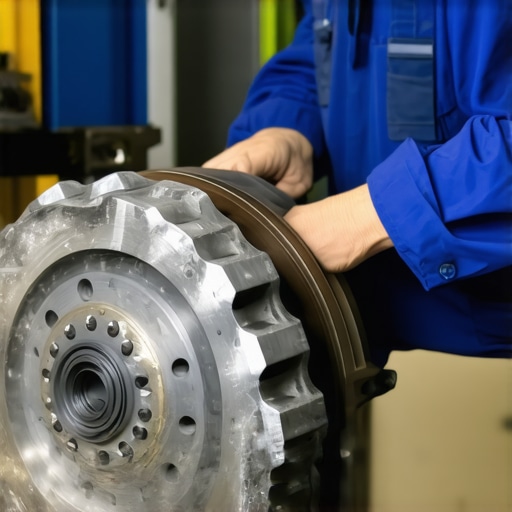 Mechanic inspecting brake calipers and hydraulic lines for corrosion and wear in a garage
