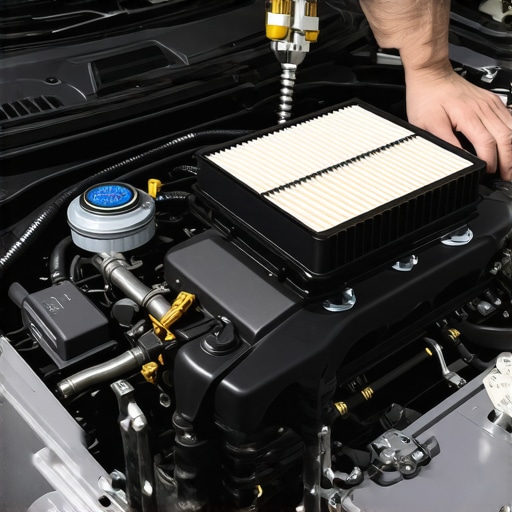 Mechanic inspecting engine components during tune-up.