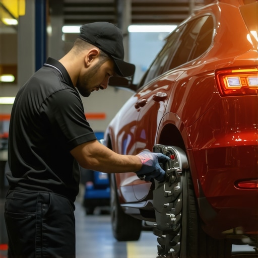 Expert Auto Brake Inspection Auto mechanic analyzing brake system components in a workshop.