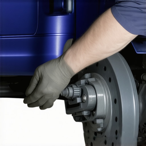 Mechanic inspecting brake rotors and calipers for wear