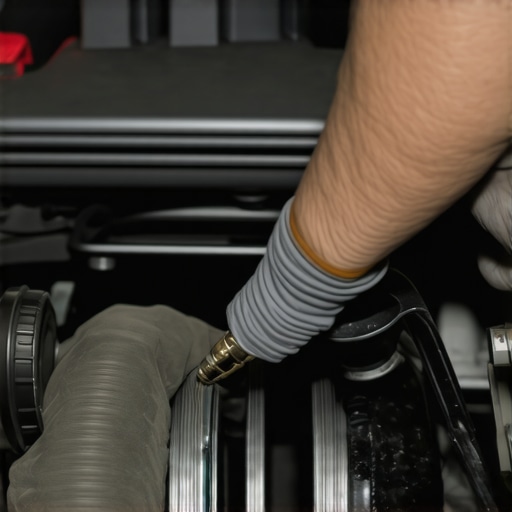 Mechanic examining brake lines under the hood for leaks and damage