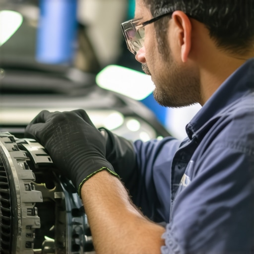 Mechanic examining a car's head gasket for cracks or leaks