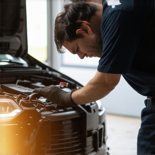 Auto mechanic checking the power steering fluid and hoses