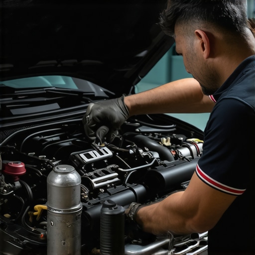 Mechanic inspecting engine parts during car maintenance