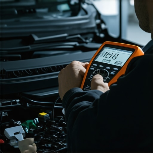 Pro Tools for Auto Maintenance A mechanic diagnostics a vehicle's electrical system with specialized tools in a well-equipped garage.