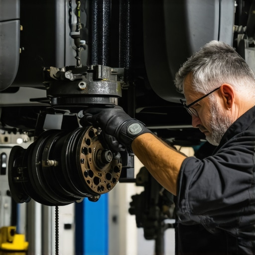 Mechanic examining car suspension parts to diagnose drifting issues.