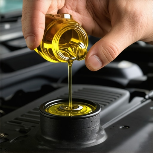 A hand pouring engine oil cleaner into a car to fix noisy hydraulic lifters